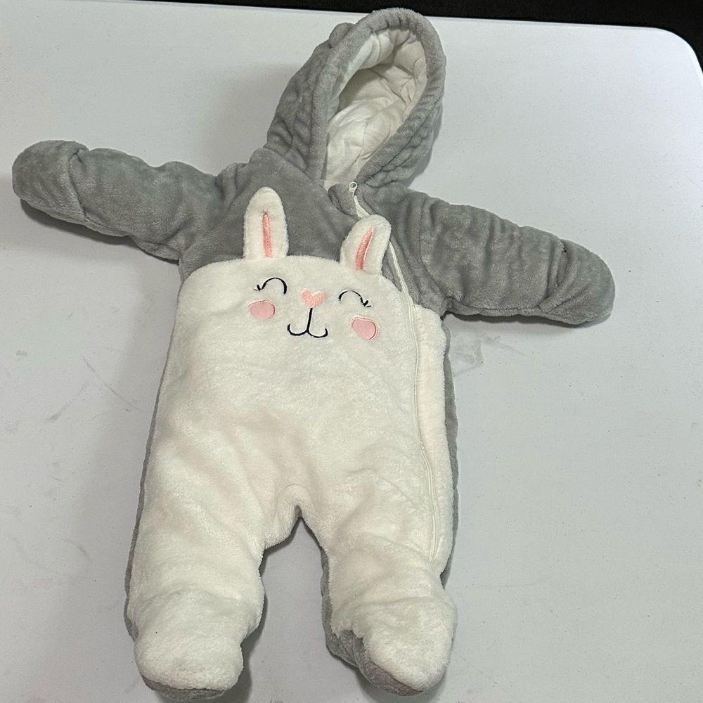 wonder nation Gray and White Bunny Hooded Baby One-Piece Bodysuit